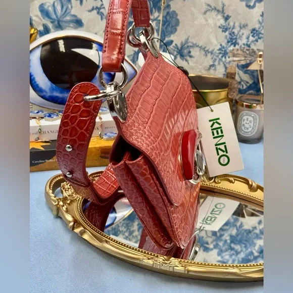 🆕 KENZO 🧿 NWT Medium Tali Croc Embossed Eye Motif Bag, Red - Picture 5 of 16